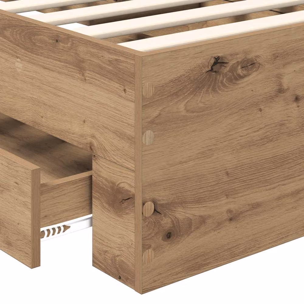 Berkfield Home Artisan Oak Bed Frame with Drawer, Brown, W/D/H: 90 x 190 cm – 4