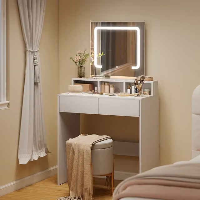 HOMCOM Modern White Dressing Table with Hollywood LED Mirror