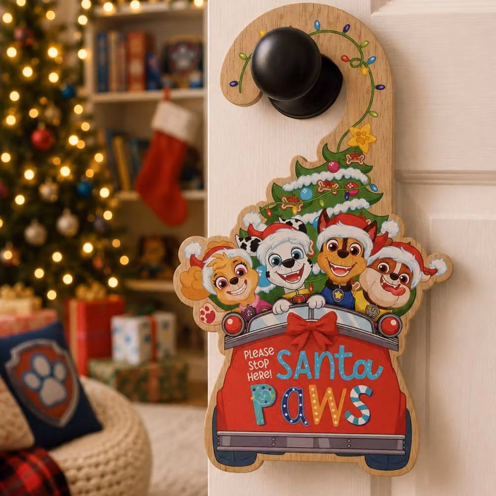 Widdop Bingham & Co Ltd Paw Patrol Santa Paws Please Stop Here Wooden Door Hanger in Red and Multicolour – 5