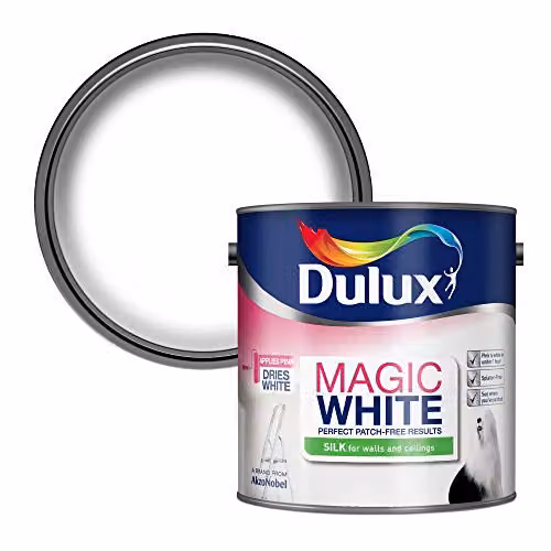 Dulux Magic White Silk Emulsion Paint for Walls and Ceilings, White, 2.5 l