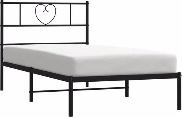 Berkfield Home Metal Bed Frame with Headboard in Black, W/D/H: 90 x 190 cm