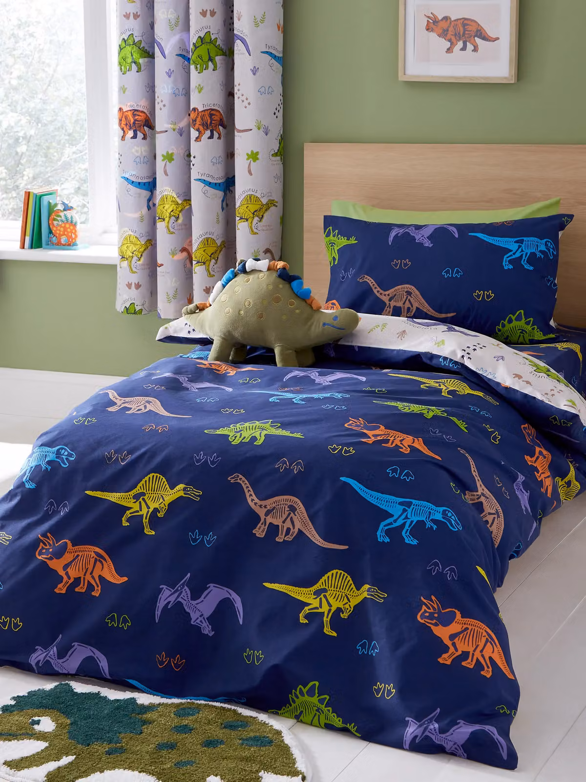 Catherine Lansfield Prehistoric Dinosaurs Reversible Junior Duvet Cover and Pillowcase Set in Beige and Multicolour, Duvet Cover: 70 x 160 cm, Pillowcase: 40 x 60 cm – 4