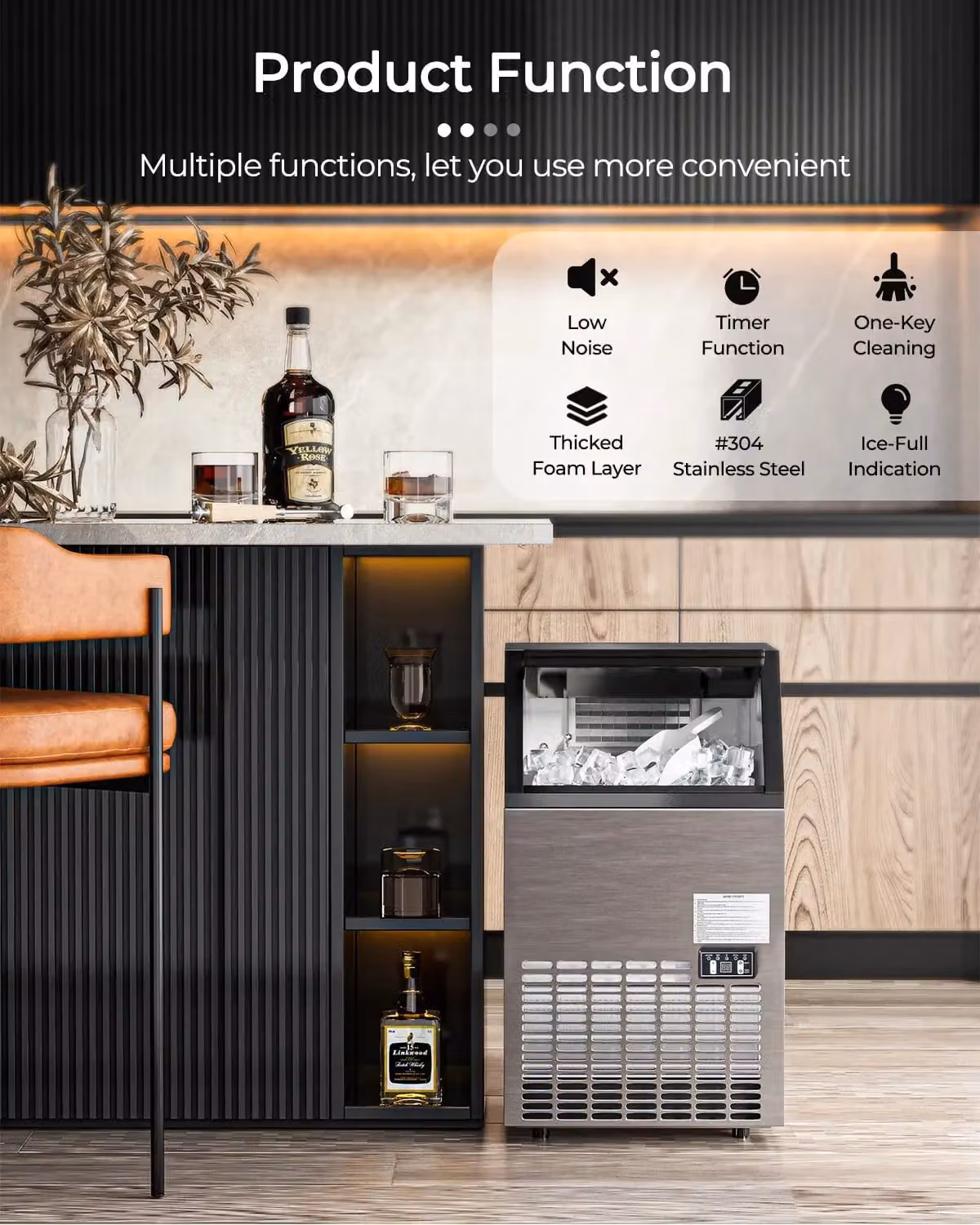Costway Commercial Ice Cube Making Machine with Self-Cleaning Function, Silver and Multicolour Stainless Steel – 5