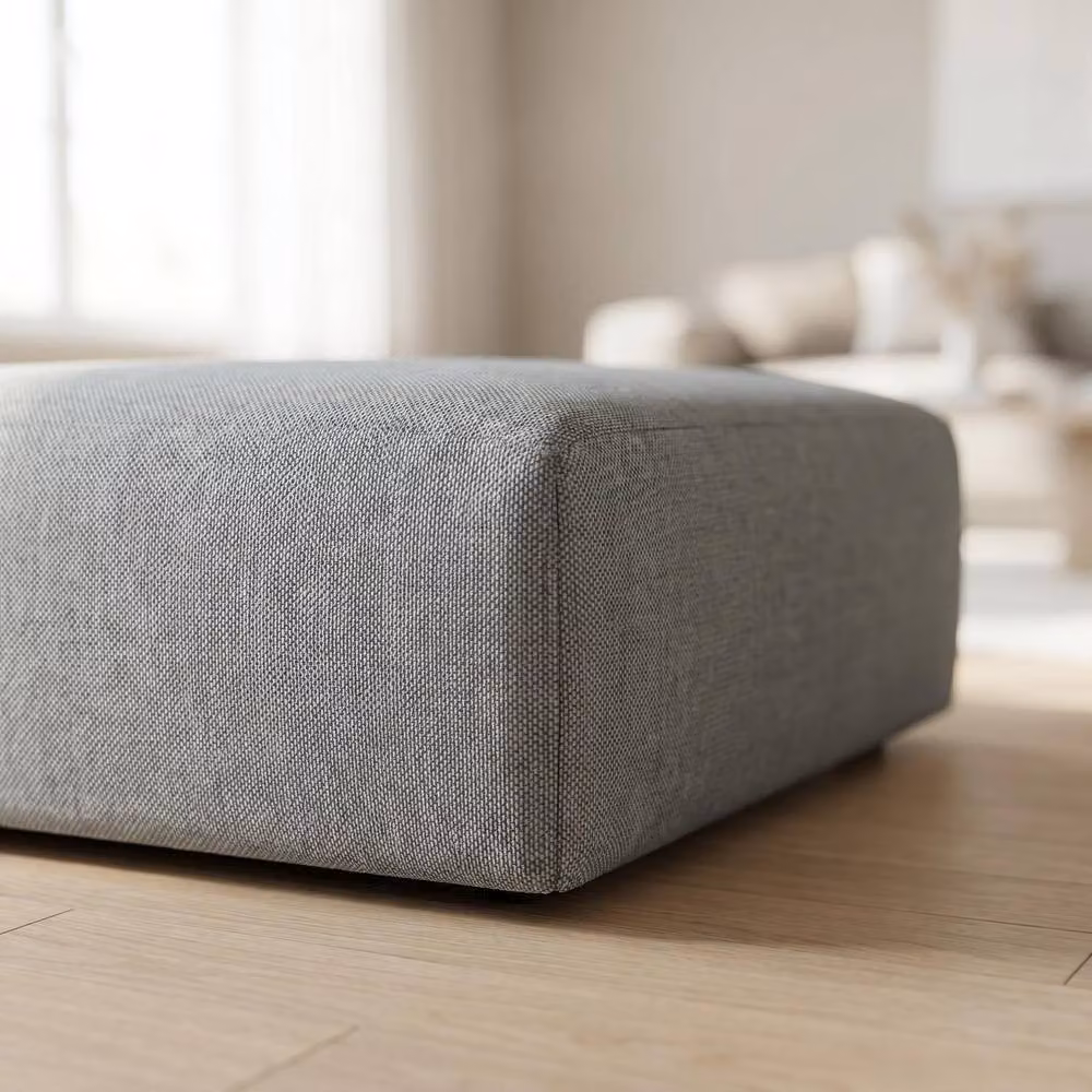 Abakus Direct Tokyo Cube Footstool in Grey Basket Weave Fabric – 2