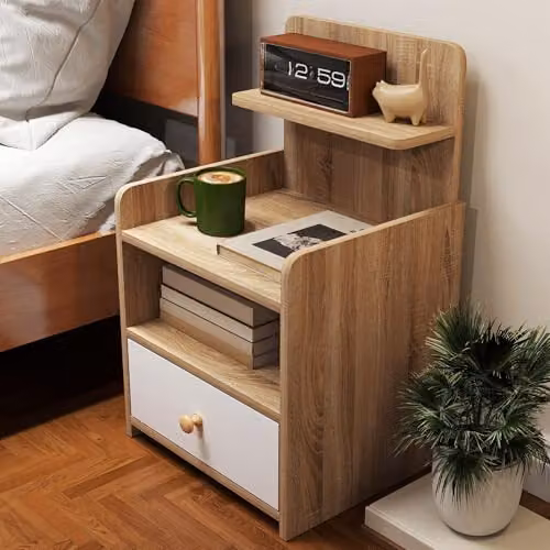 HOMCOM Bedside Table with Drawer in White Natural Wood Effect, W/D/H: 40 x 35 x 60 cm – 5