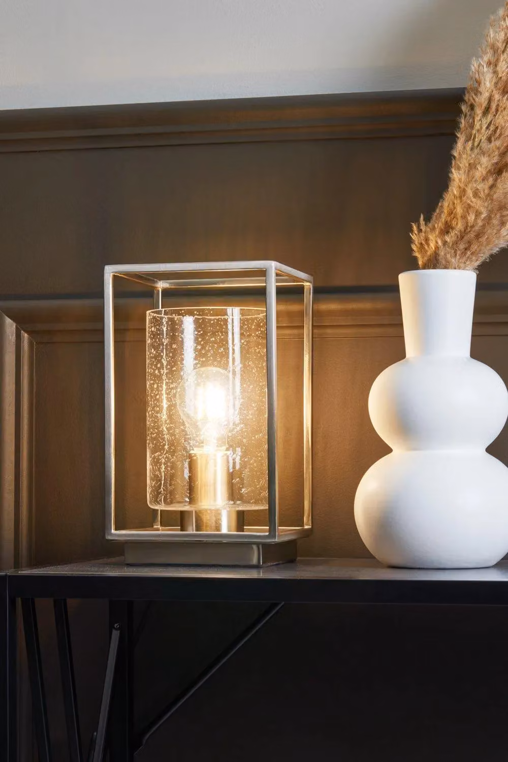BHS Lighting Hardy Silver Table Lamp with Glass Shade – 3