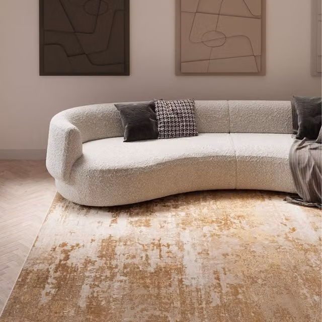 The Rug House Abstract Modern Living Area Rug in Beige with High-Low Effect, W: 330 cm, D: 240 cm