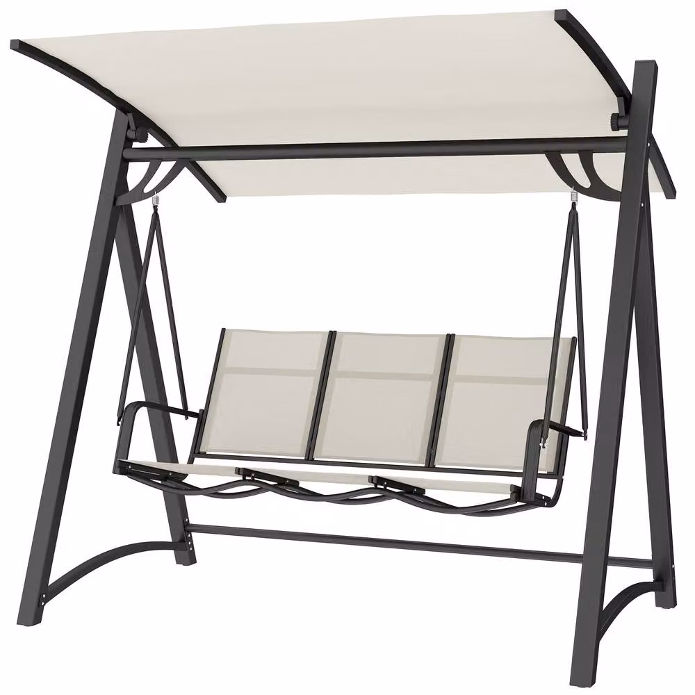 STILVORA 3 Seater Swing Chair with Adjustable UV-Resistant Canopy in Beige – 5
