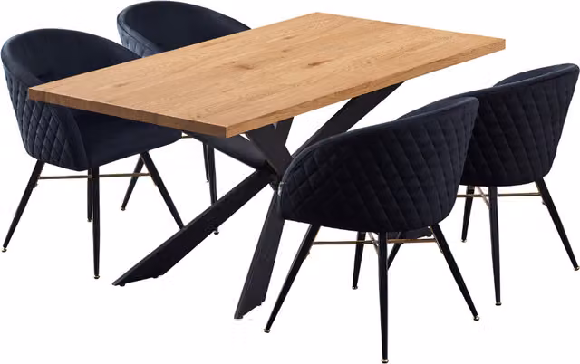 Life Interiors Vittorio Duke LUX Modern Rectangular Dining Set with Table and 4 Chairs in Black and Blue