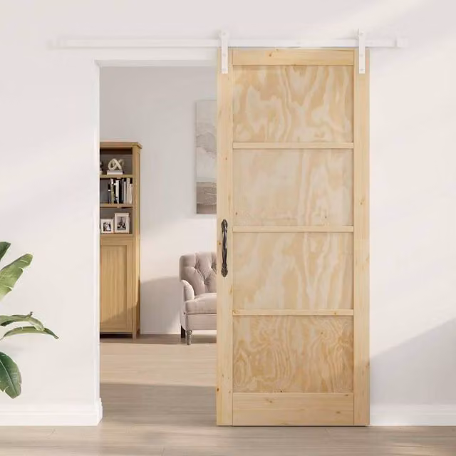 Berkfield Home Sliding Door with Hardware Set in Beige Solid Wood Pine, W: 86 cm, H: 211 cm