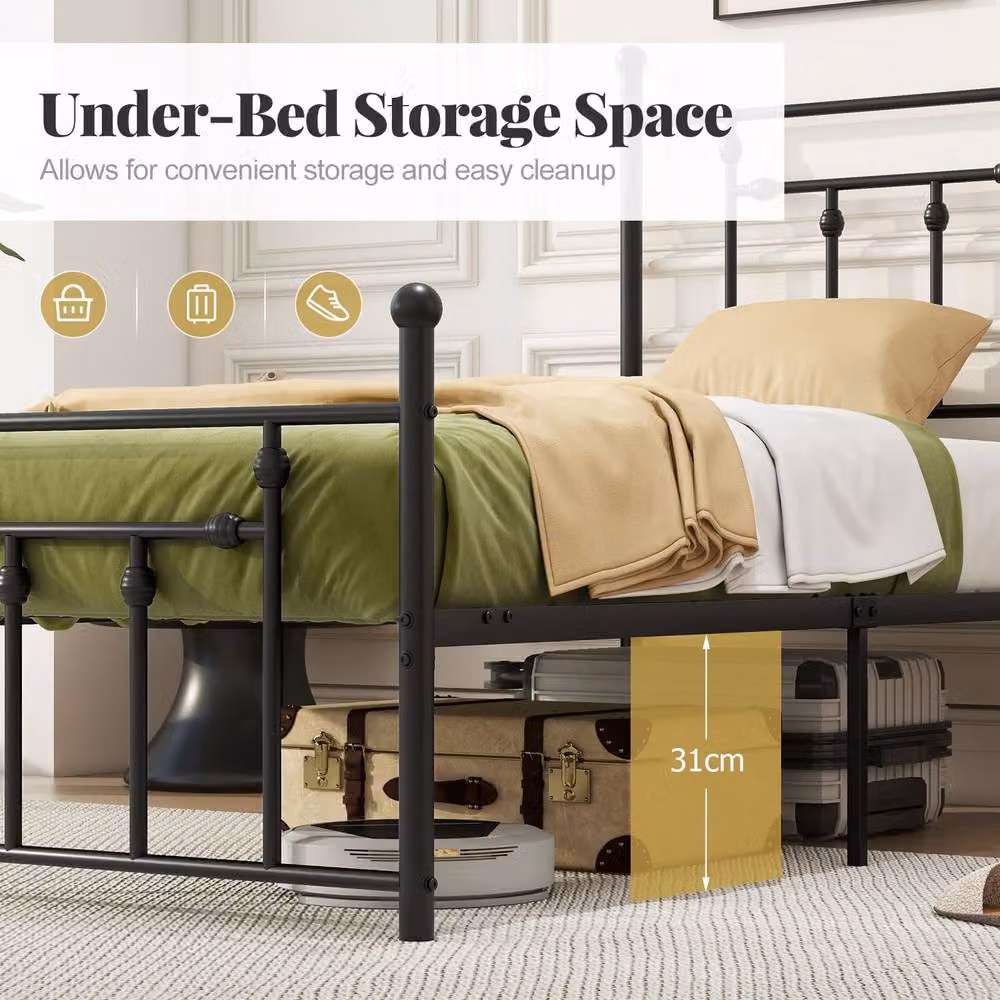 Costway Single Metal Bed Frame with Metal Slats, Black, W/D/H: 90 x 200 cm – 3