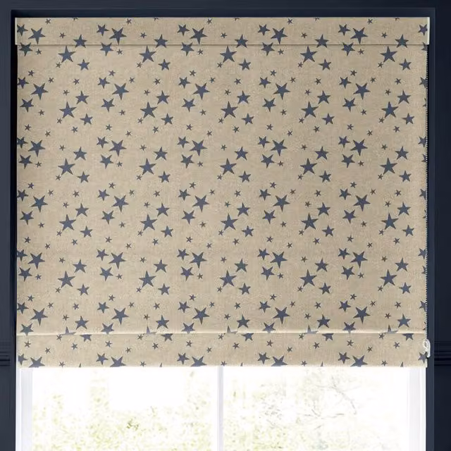Emily Bond St Maws Made to Measure Blackout Roman Blind in Blue with Stars