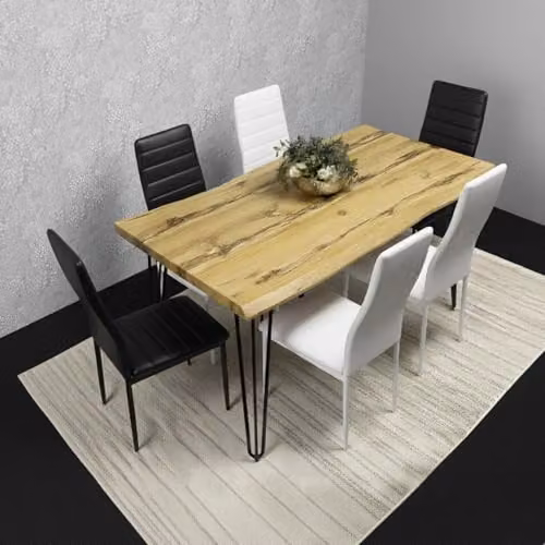 Kosy Koala Modern Rectangular Dining Table and 6 Mix Faux Leather Chairs Set in Brown, White or Black