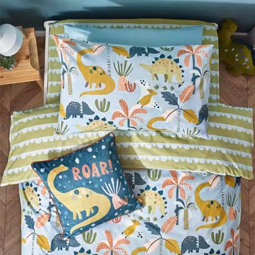 Little Furn Little Dinos Scandi Reversible Organic Cotton Duvet Cover Set for Children in Blue, Green, Grey and Multicolour W/D/H: 150 x 120 x 1 cm – 3