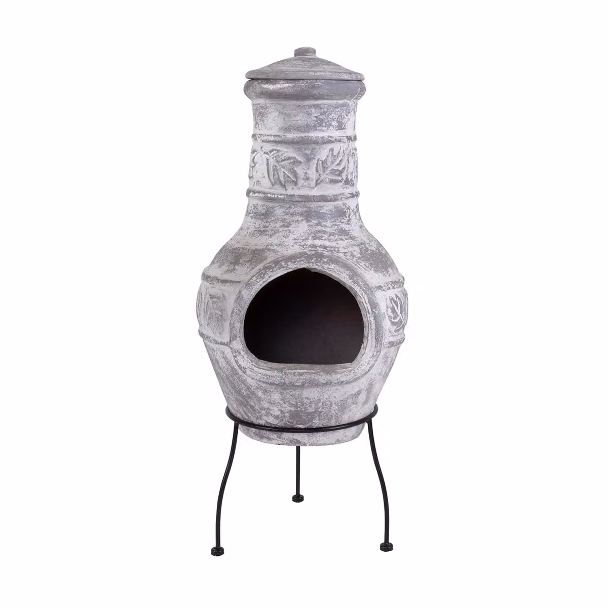 Charles Bentley Medium Clay and Steel Chiminea Outdoor Patio Heater Firepit in Grey – 4