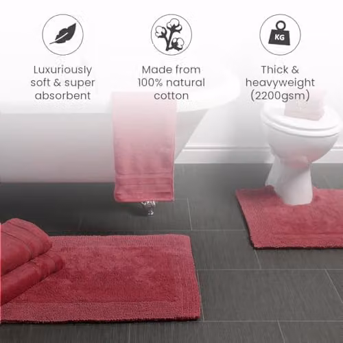 Allure Bath Fashions Elegance Reversible Heavyweight Cotton Bath Mat in Turquoise, W: 53 cm x L: 85 cm – 4