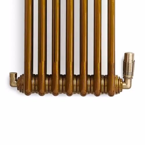 Terma Cylindrical Thermostatic TRV and Lockshield Set with 3-Axis Corner Valve in Antique Brass – 3
