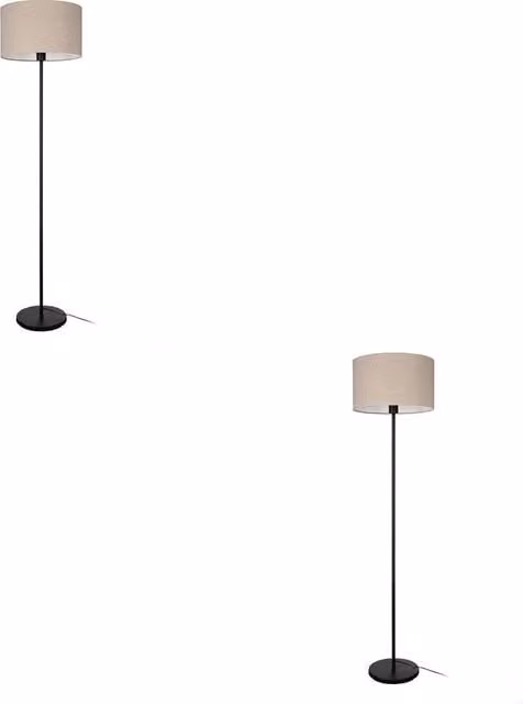 Loops 2 Pack Modern Black Metal Floor Lamps with Fabric Cylinder Shades H 151 x W 38 x D 38 cm