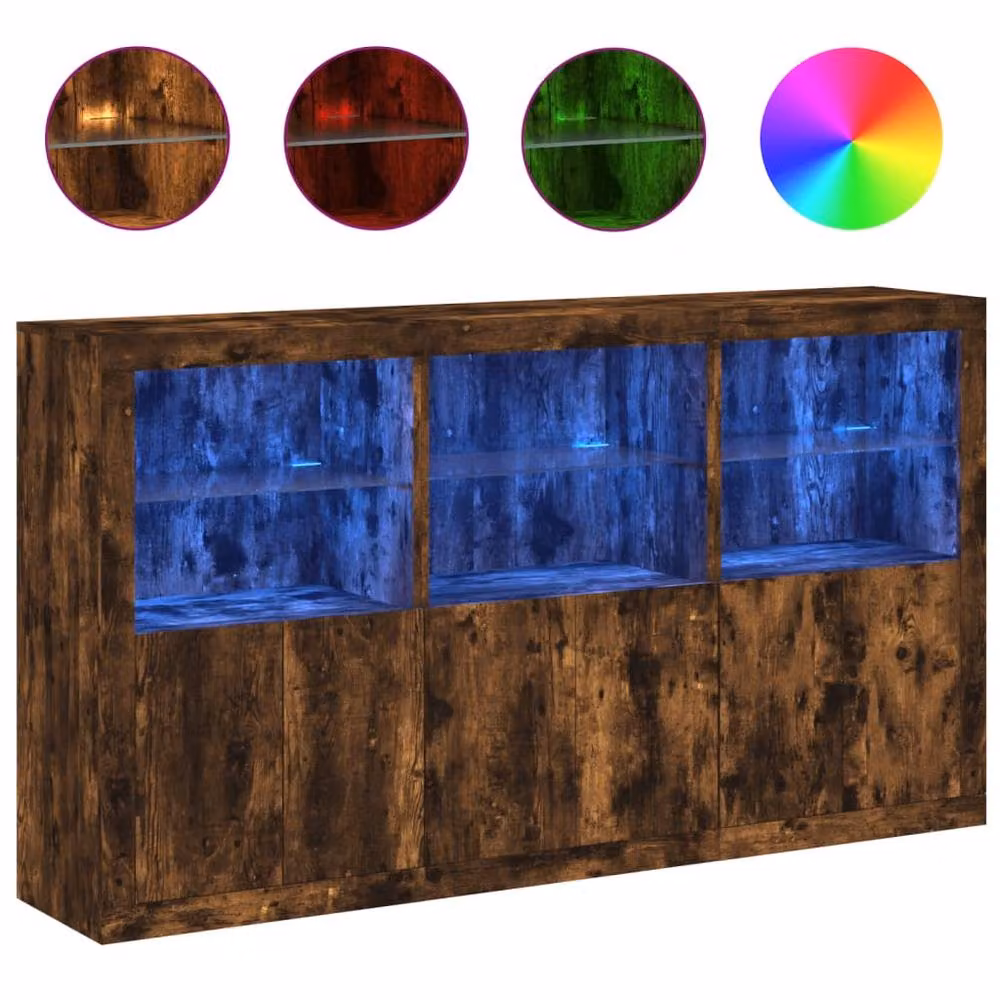 Berkfield Home Sideboard with Integrated LED Lights in Smoked Oak Brown, W: 181.5 cm, D: 37 cm, H: 100 cm – 3
