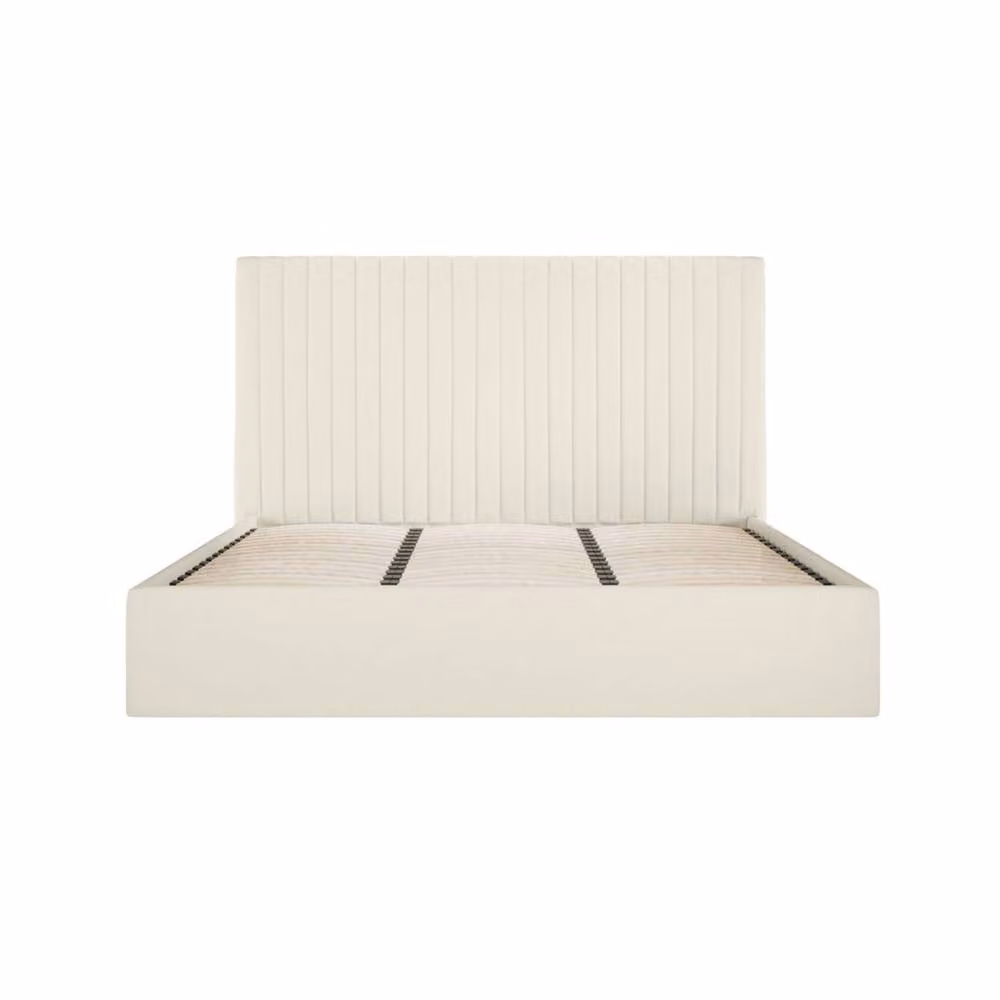 Wyld Haus Dublin 5ft King Ottoman Bed in Beige with Tall Ribbed Upholstered Headboard, W/D/H: 168.5 x 180 x 213 cm – 2