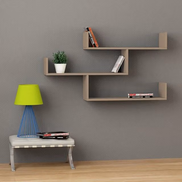 Decortie Tibet Wall-Mounted Modern Bookcase Display Unit in Grey, Width: 120 cm – 1