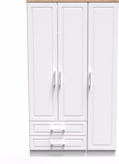 2 U Norfolk Triple Wardrobe with 2 Internal Drawers in White
