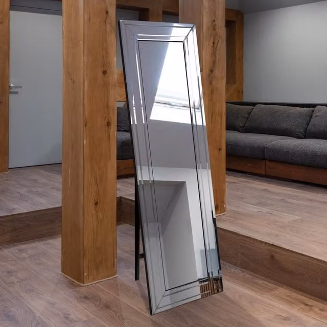 MirrorOutlet Langley Bevel Free Standing Cheval Dress Mirror, Rectangular Glass, W: 58.0 cm, H: 170.0 cm, D: 58.0 cm