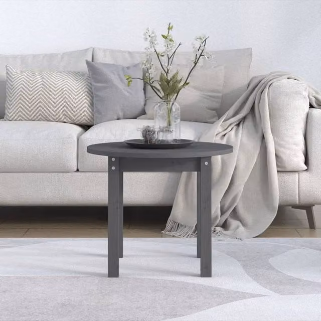 Berkfield Home Beautiful Round Solid Pine Coffee Table in Grey, Diameter: 55 cm, Height: 45 cm – 1