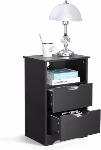KORVIXA Minimalist Bedside Table with 2 Drawers in Black, W/D/H: 100 x 100 x 100 cm – 1