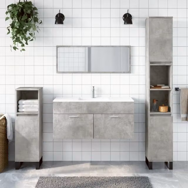 Berkfield Home Wall Mounted Bathroom Cabinet with Mirror in Matt Concrete Grey