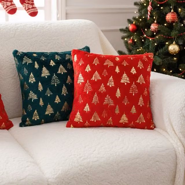 Livingandhome 2 Pack Christmas Themed Single Sided Square Throw Pillows in Red, Green and Gold