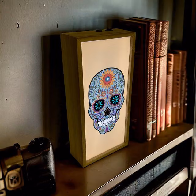 Echo Three Light Box Home Skull in Brown and Multicolour, W/D/H: 30.0 x 15.0 x 7.0 cm