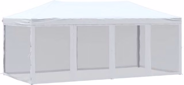 Berkfield Home Folding Party Tent with Sidewalls in White and Silver, W: 6 m, D: 3 m, H: 2.44 m