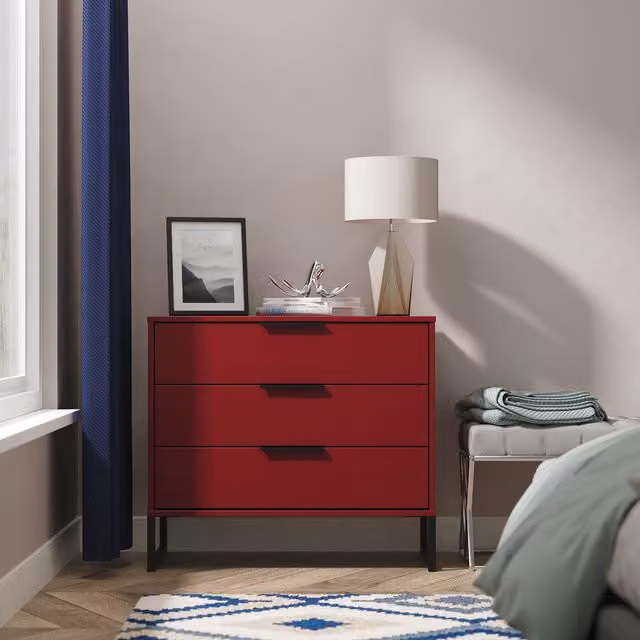 Ready Assembled 2 U Fuji 3 Drawer Chest in Red