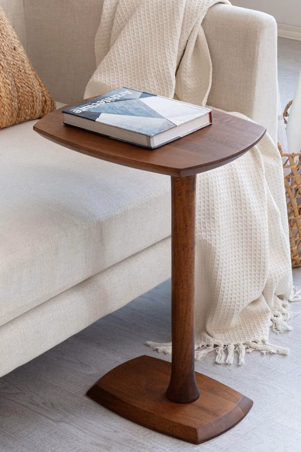 MH London Ellis C-Shaped Solid Mango Wood Side Table in Walnut Brown, H 63.5 cm x W 45.75 cm – 2
