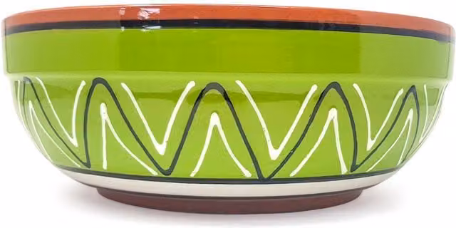 Verano Spanish Ceramics Hand Painted Ceramic Salad Bowl in Green, Yellow, Orange and Blue