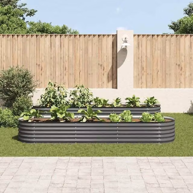 Berkfield Home Garden Grey Galvanised Steel Raised Bed W: 320 cm, D: 80 cm, H: 44 cm