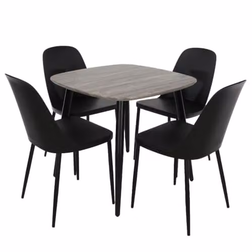 Core Products Aspen Square Dining Table and 4 Duo Plastic Chairs with Metal Legs in Black and Grey Oak – 1