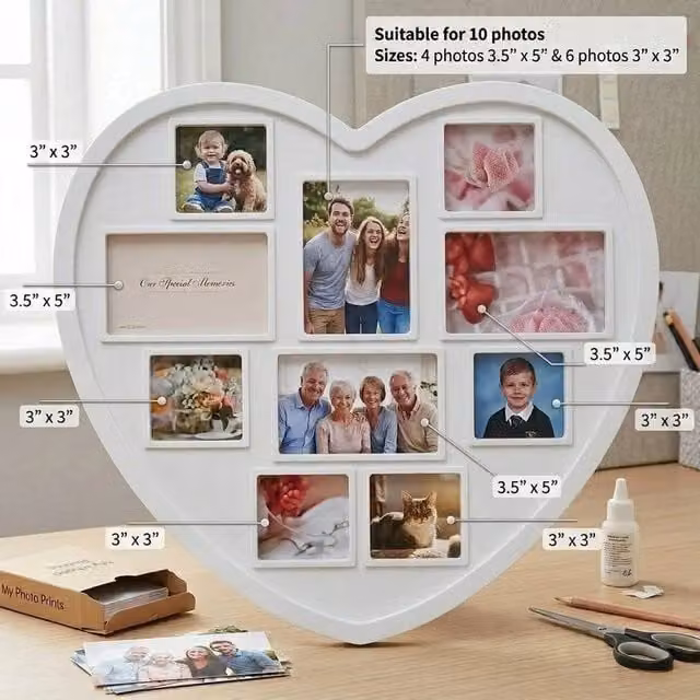 FLAVORA 10-Piece Heart Shaped Hanging Wall Multi White Picture Frames