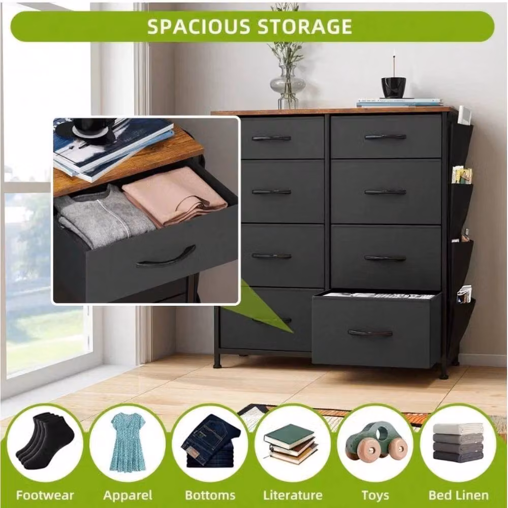 VOGREX Black Steel Frame 8 Fabric Drawer Bedroom Storage Chest – 3