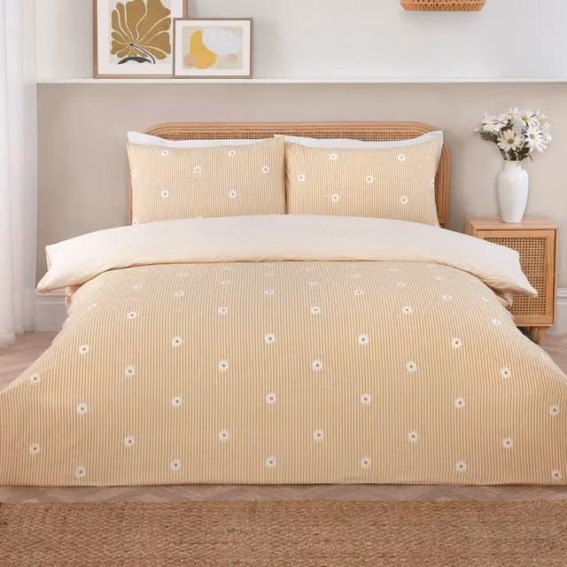Divante Daisy Stripe Yellow Duvet Cover, Single, 90 x 200 cm