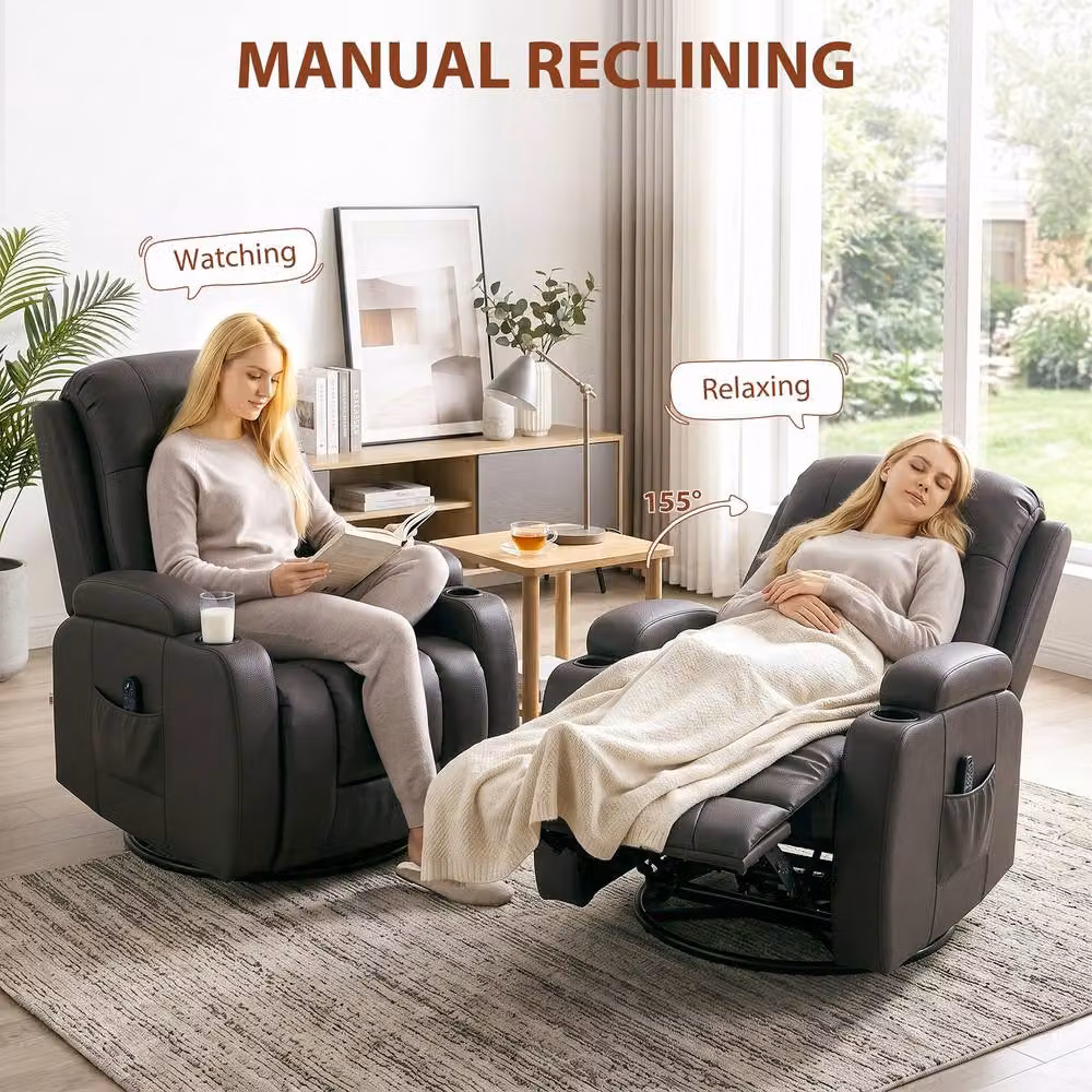 HOMCOM Brown Synthetic Leather Relax Recliner Chair with Armrests – 5