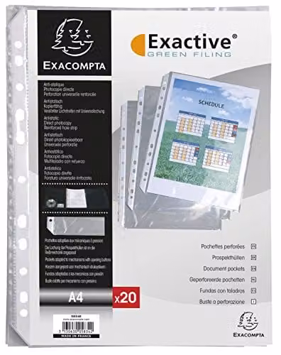 Exacompta 20 Transparent A4 Punched Pockets with Bevelled Corners