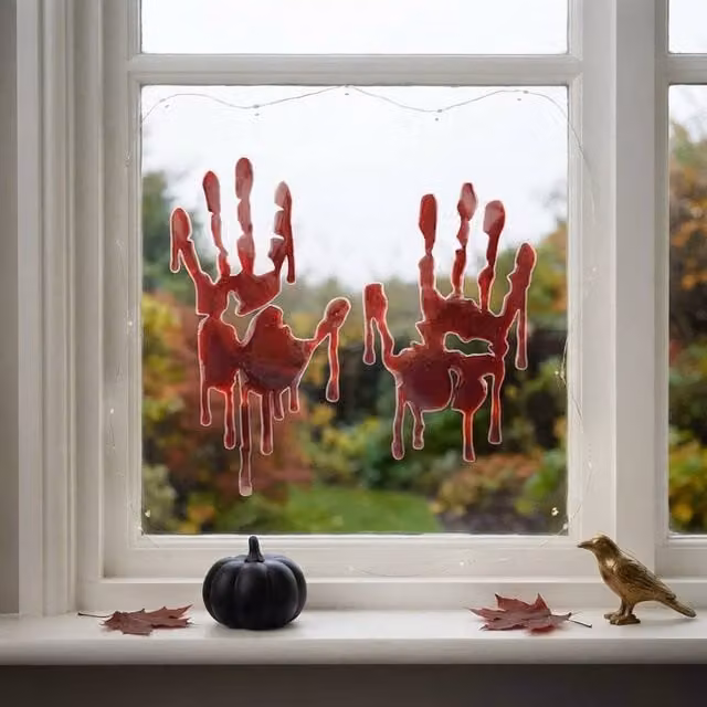 Garden Greatness Spooky Blood Handprint Halloween Window Stickers, Red and Multicolour, 1 Pack