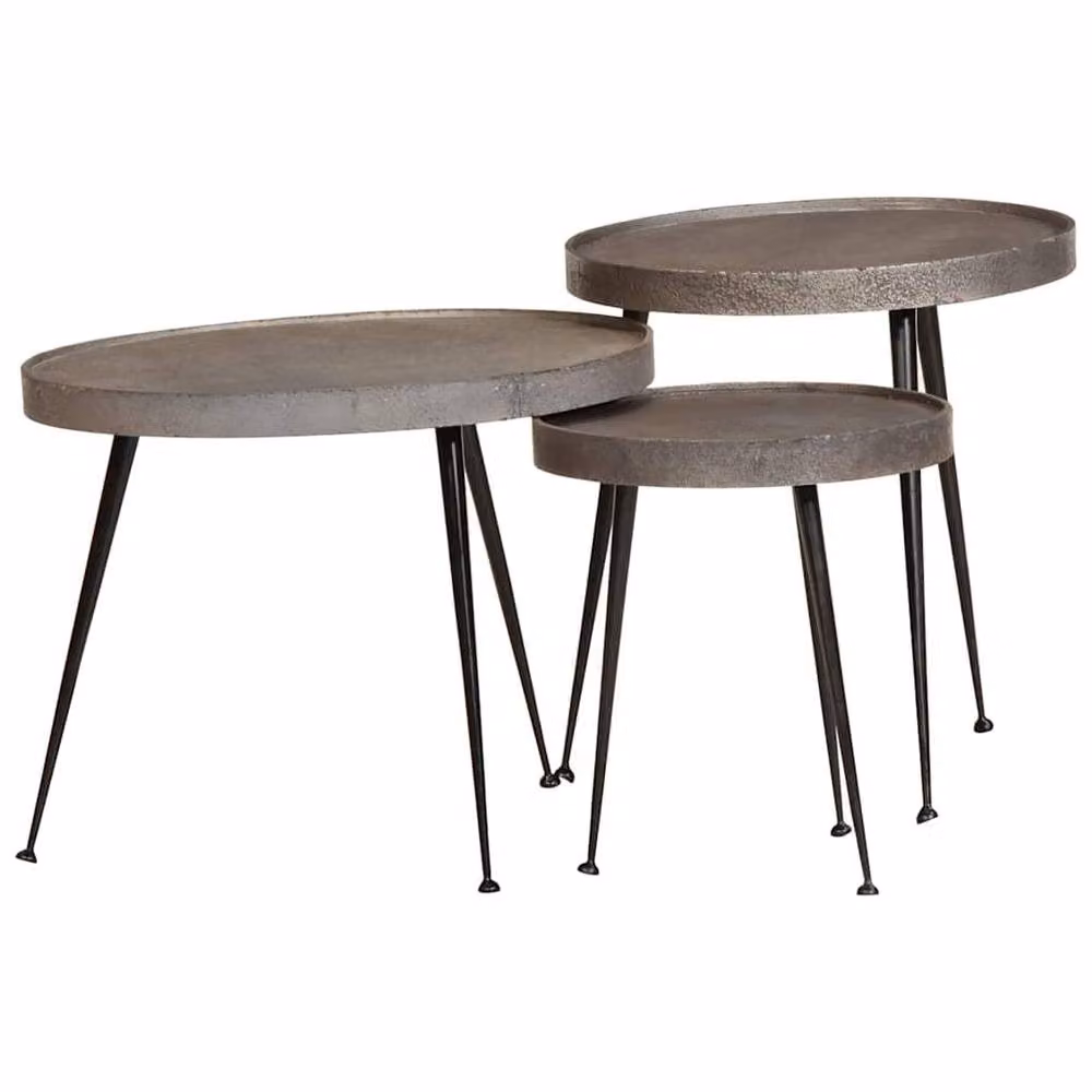 Berkfield Home 3-Piece Nested Coffee Table Set in Silver and Black Engineered Wood – 2