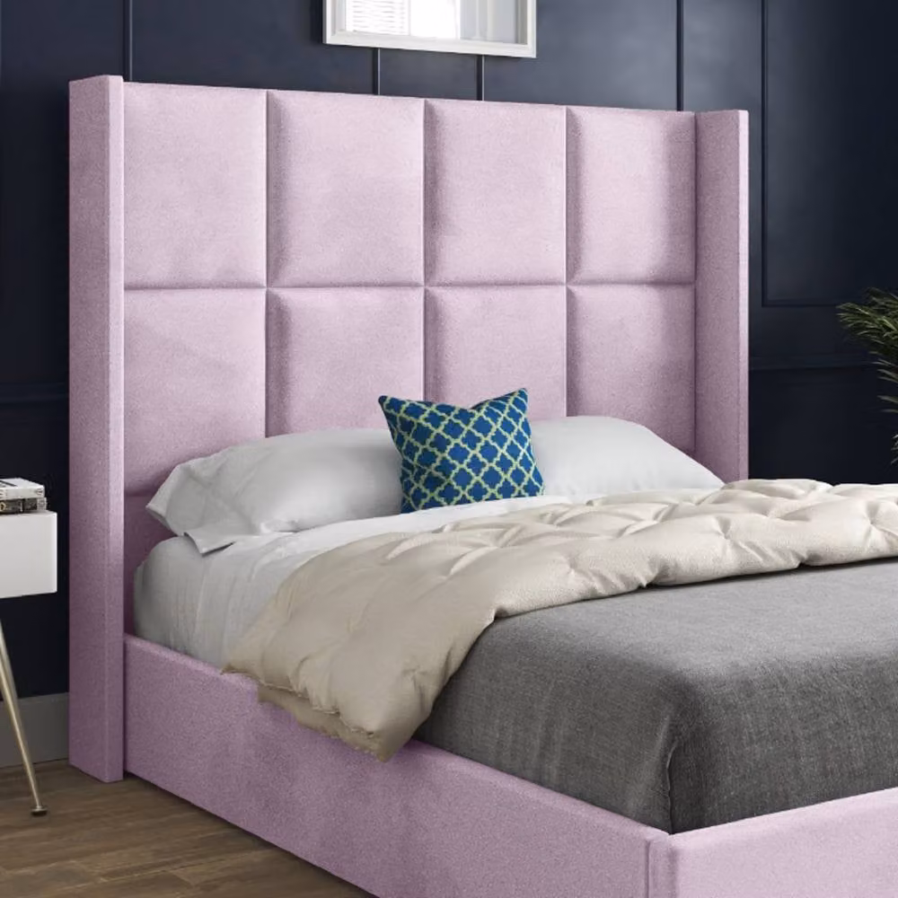 Casani Yaverland Double Upholstered Velvet Bed Frame in Pink, W/D/H: 140 x 200 x 144 cm – 4
