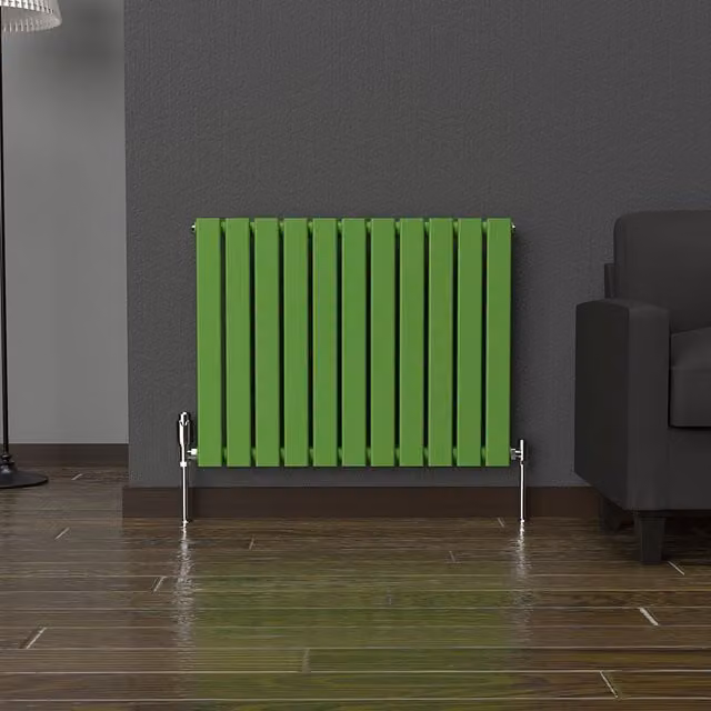 Lux Heat Flat Horizontal Single Coloured Steel Radiator in Green, W: 60.0 cm, H: 77.0 cm
