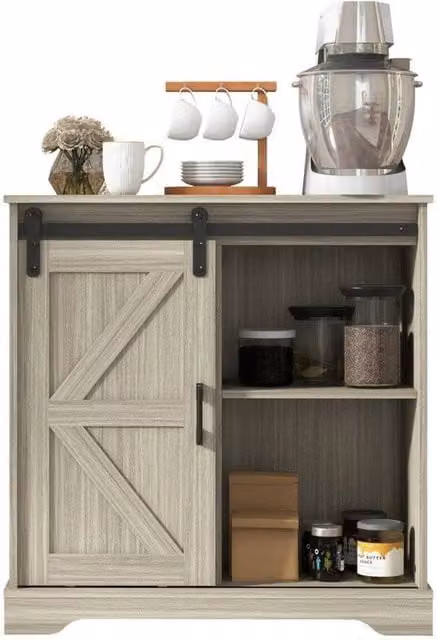 KORVIXA Natural Buffet Sideboard Storage Cabinet in Black and Beige, W/D/H: 100 x 100 x 100 cm