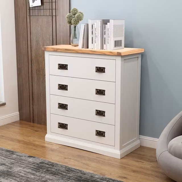 Cabinet Bits Cosenza 4 Drawer Chest of Drawers in Off-White with Gold Handles – 1