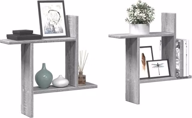 Berkfield Home Wall Mounted Shelves, 2 Piece Set in Grey Sonoma, W/D/H: 50 x 12 x 50 cm – 1